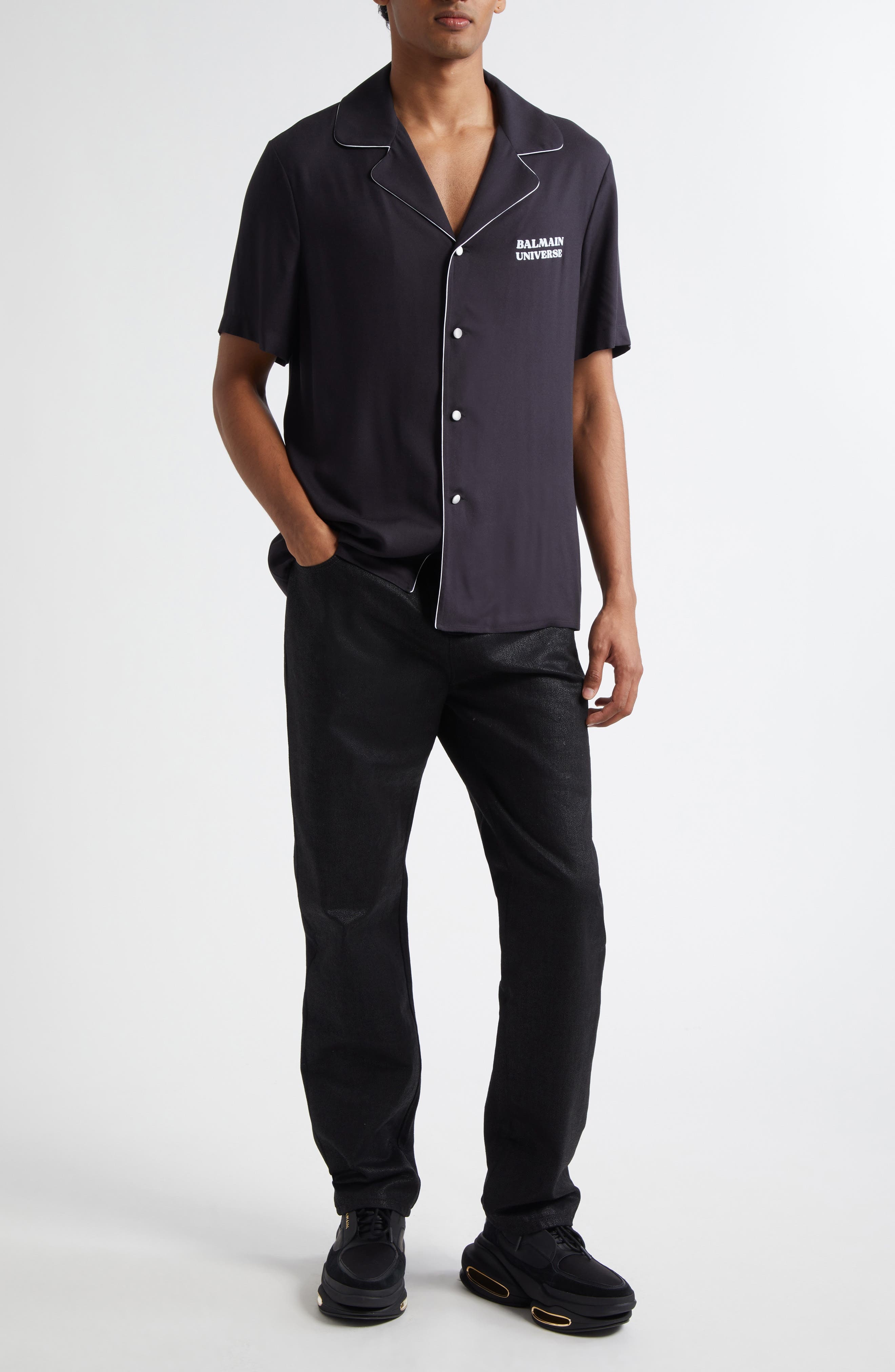 Balmain Coated Regular Fit Jeans in Black at Nordstrom - 2