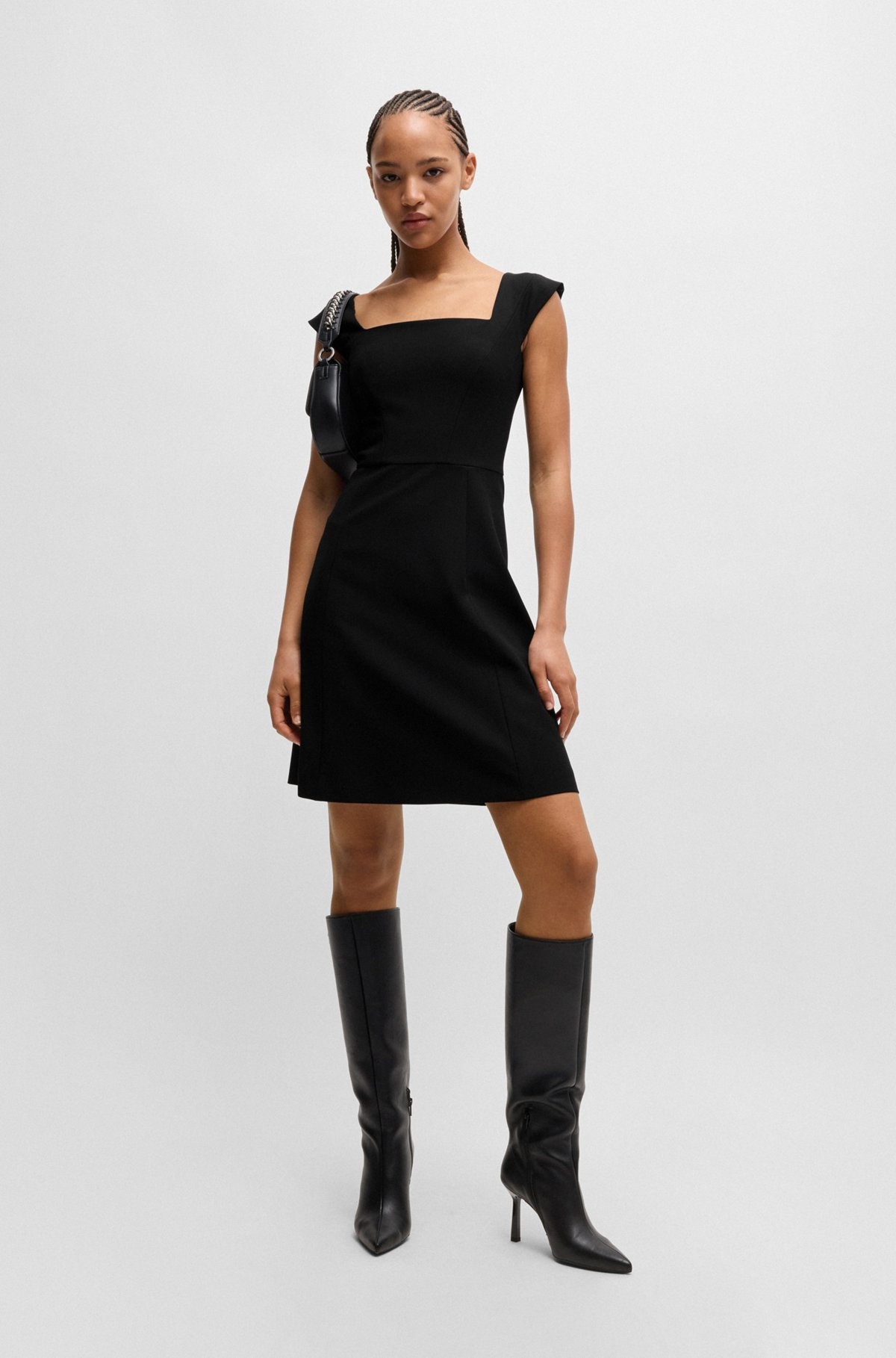 SQUARE-NECK DRESS IN STRETCH FABRIC - 2