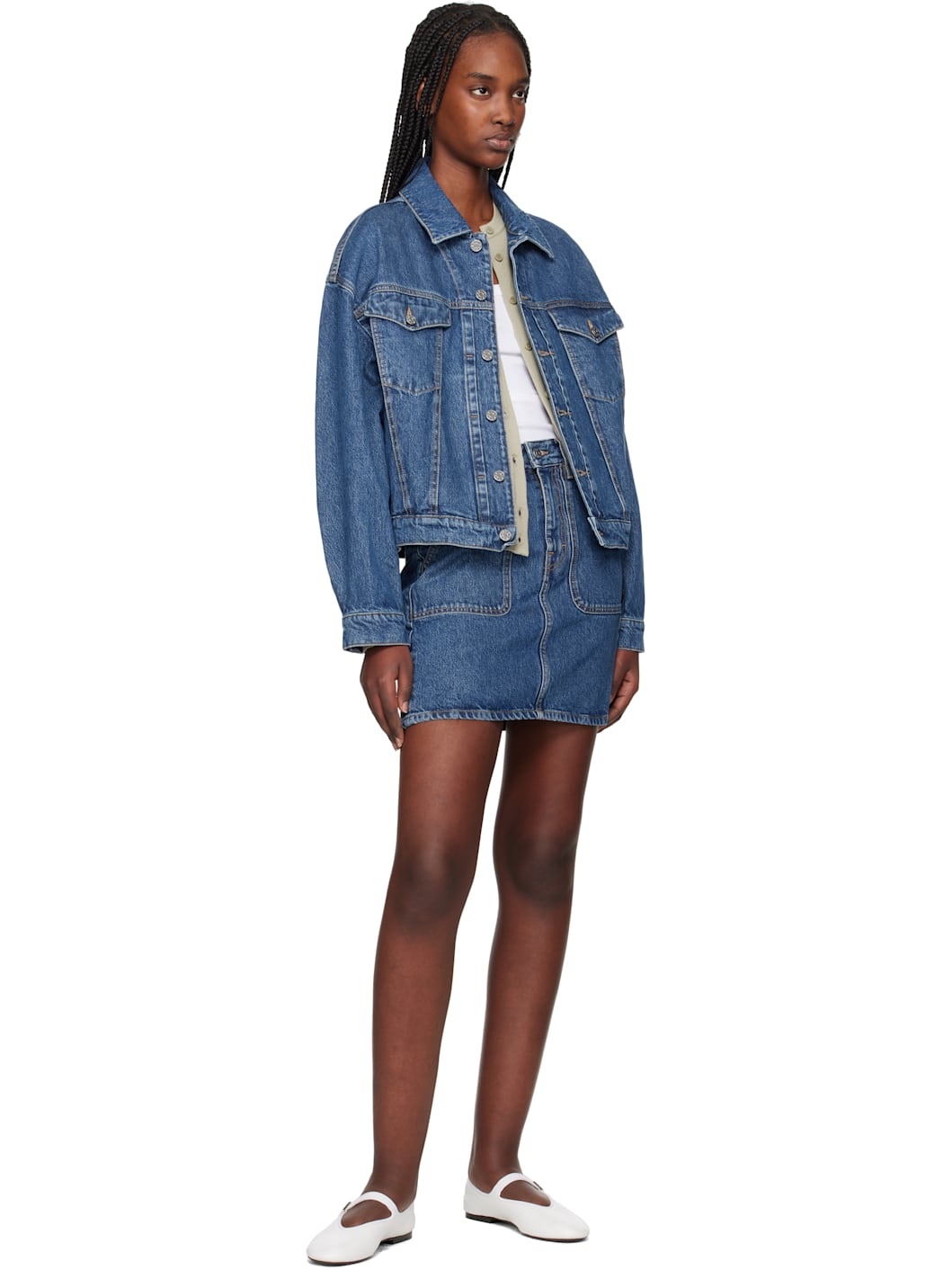 Blue Patch Pocket Denim Miniskirt - 4