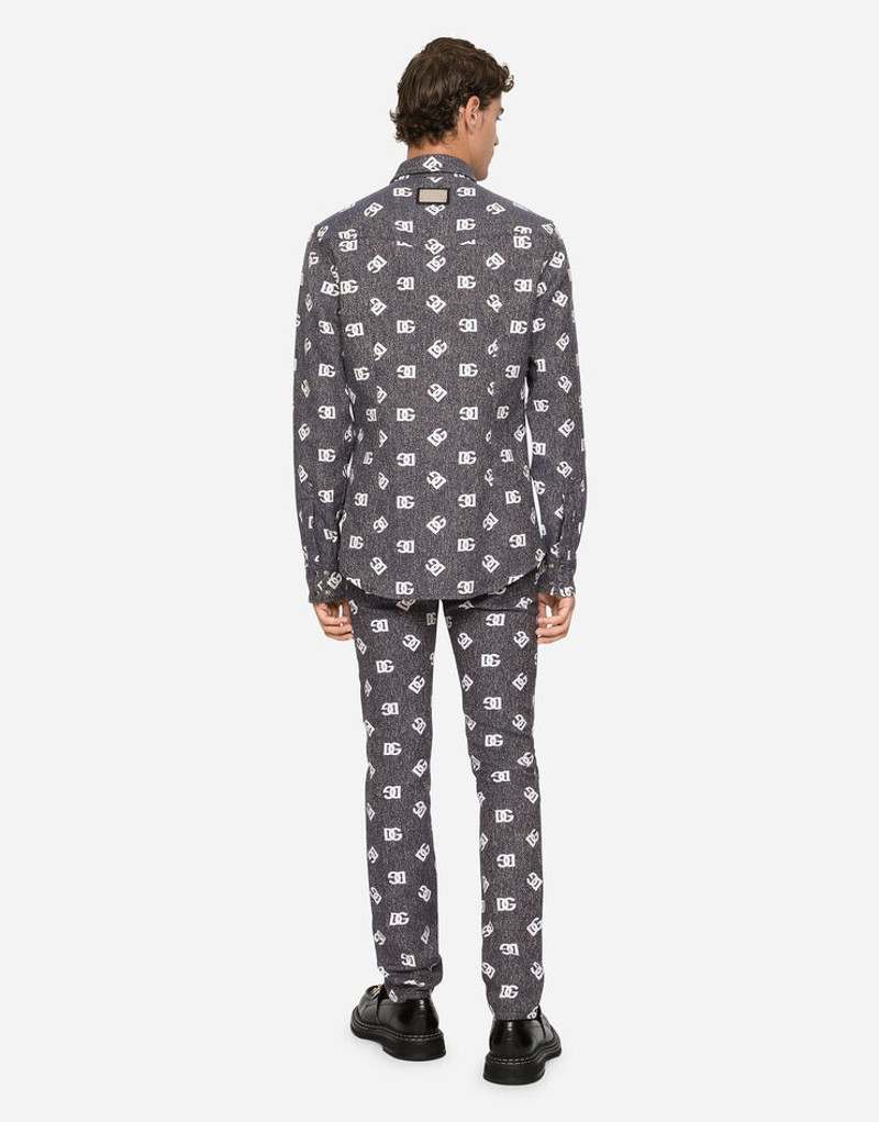 Stretch cotton jacquard skinny pants with DG detail 3