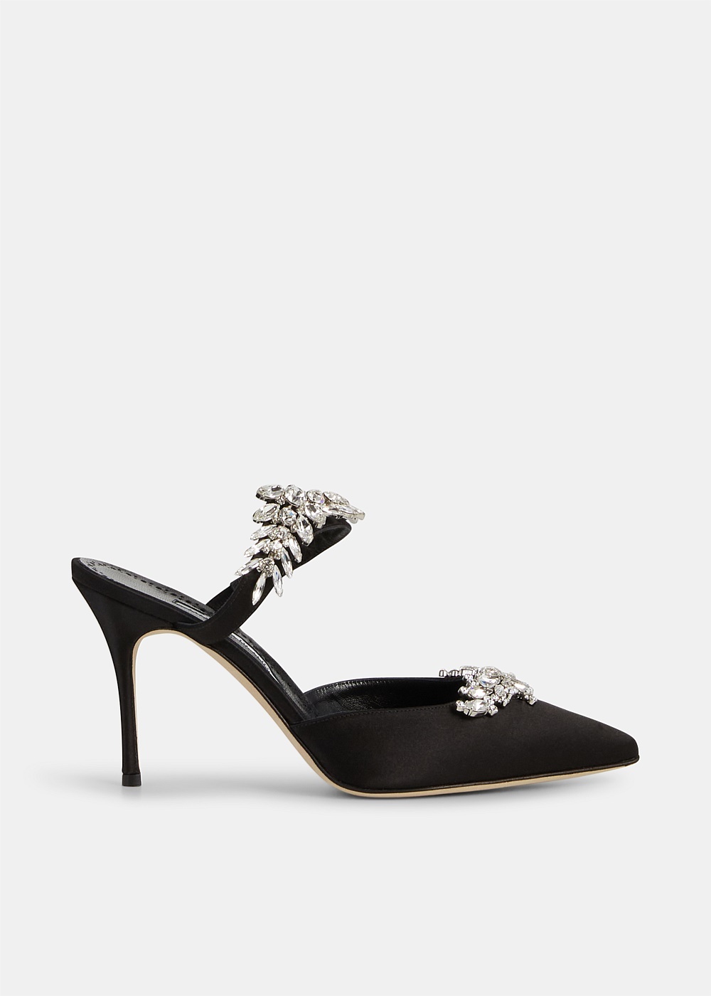 Lurum Black Satin Crystal Embellished Mules - 1