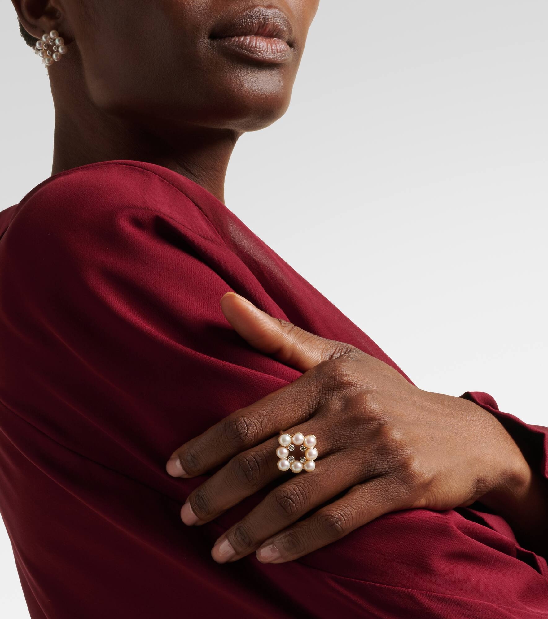 Cluster 14kt gold ring with pearls and diamonds - 3