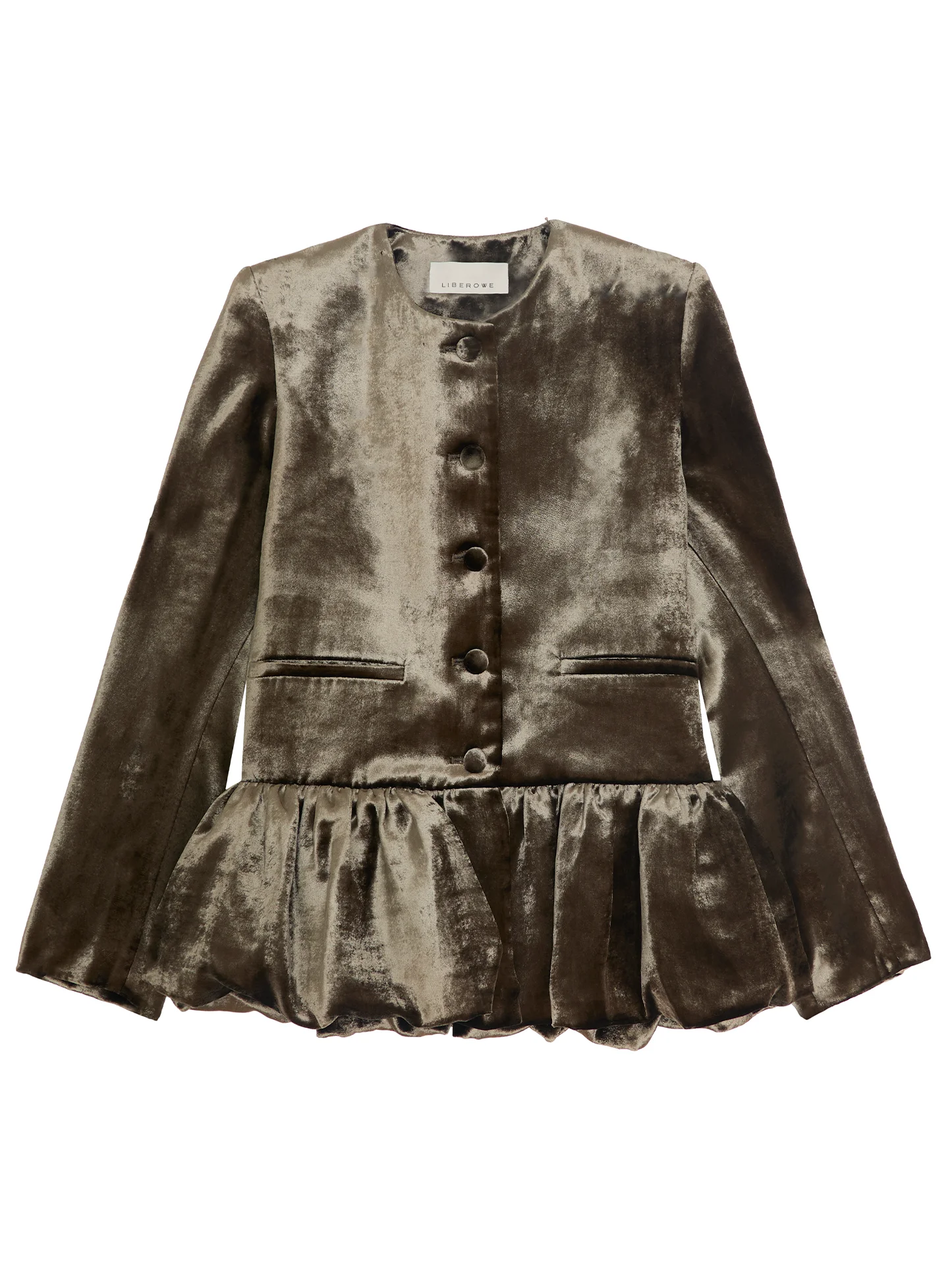 JKT3SVDO PEPLUM JACKET SHINY VELVET DARK OLIVE - 1