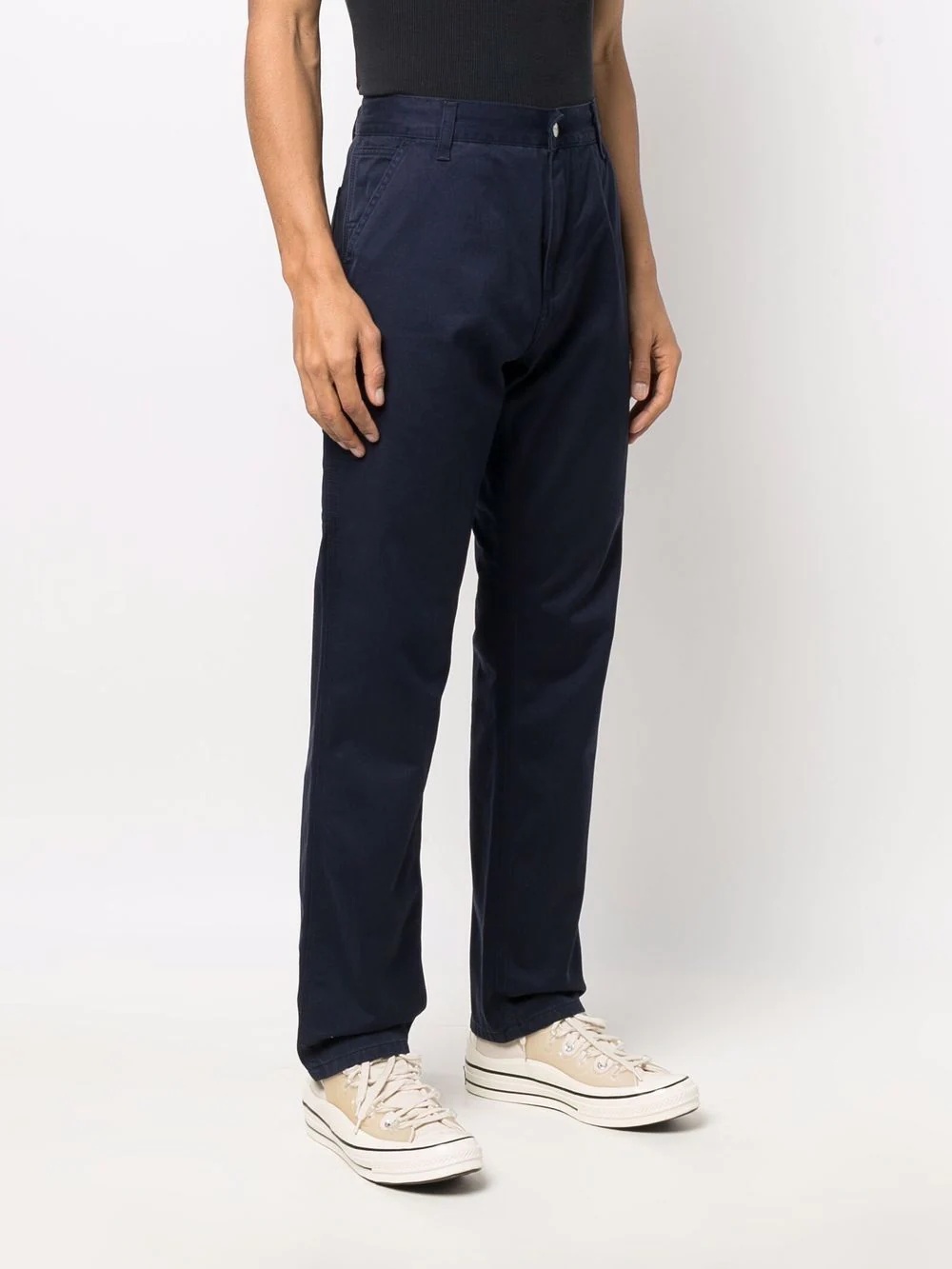 logo-patch cotton straight-leg trousers - 3