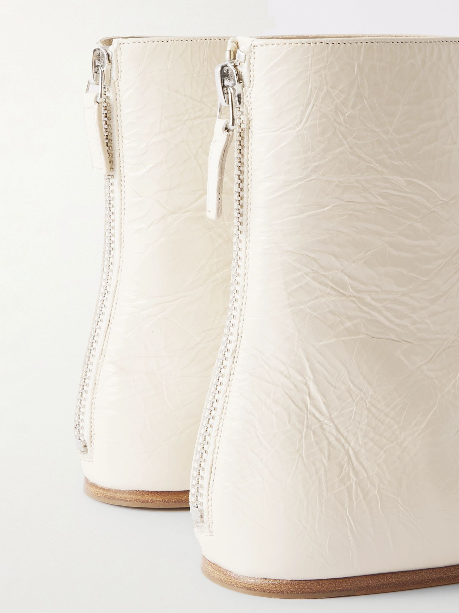 Luna glossed-leather ankle boots Ecru - 4