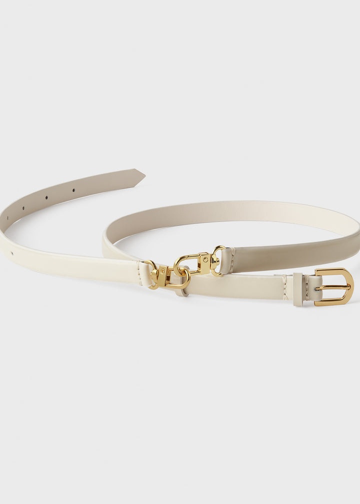 Double clasp leather belt ivory - 4