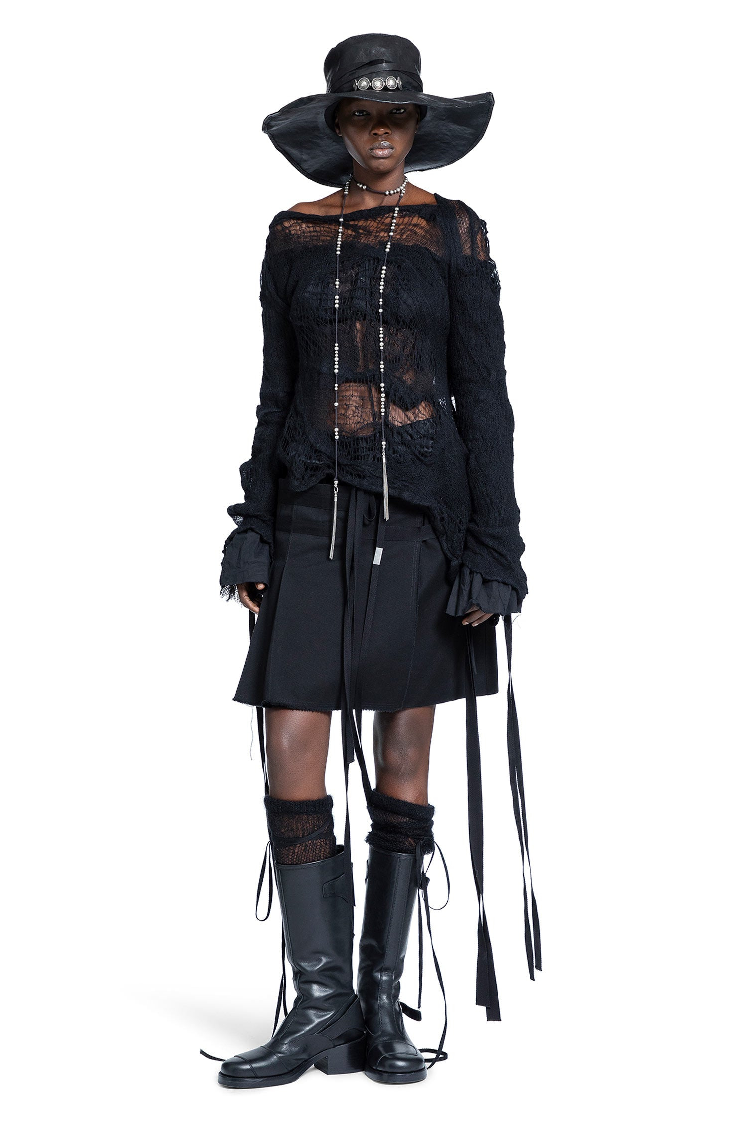 Cilia Off-shoulder Sweater In Ripped Sheer Knit - 4