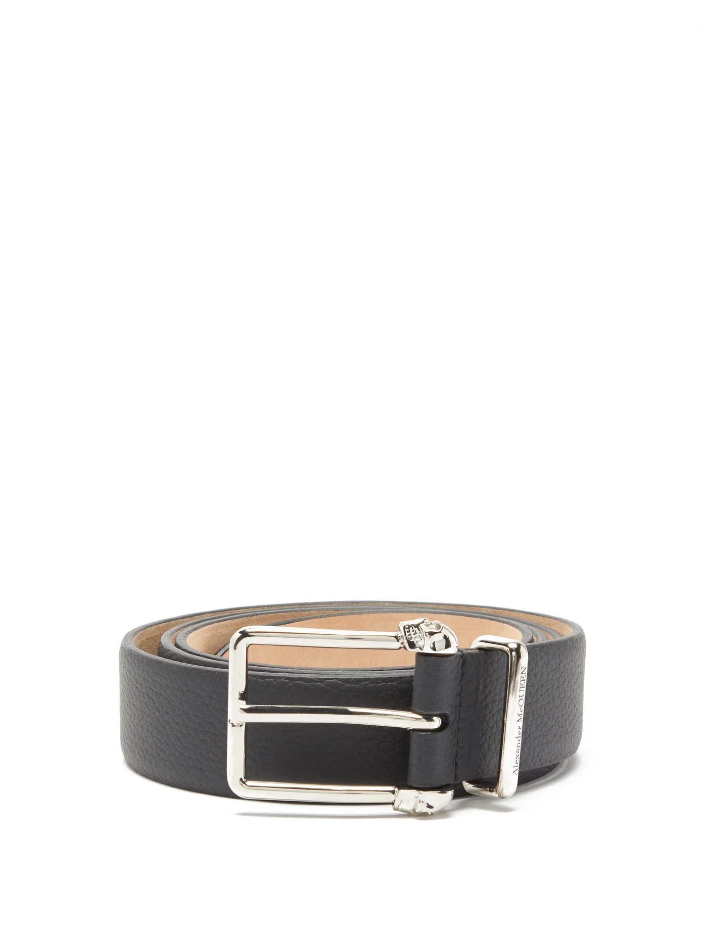 Skull-buckle grained-leather belt - 1