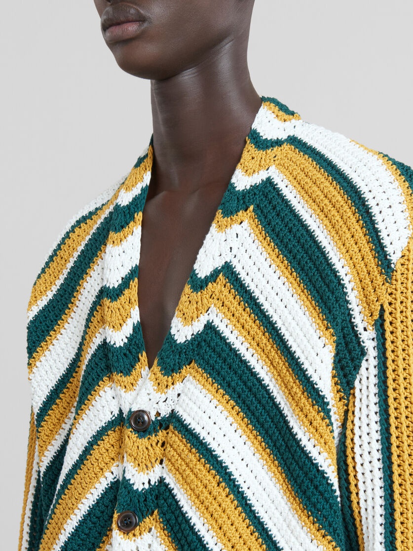 TEAL AND YELLOW CROCHET CARDIGAN WITH CHEVRON PATTERN - 4