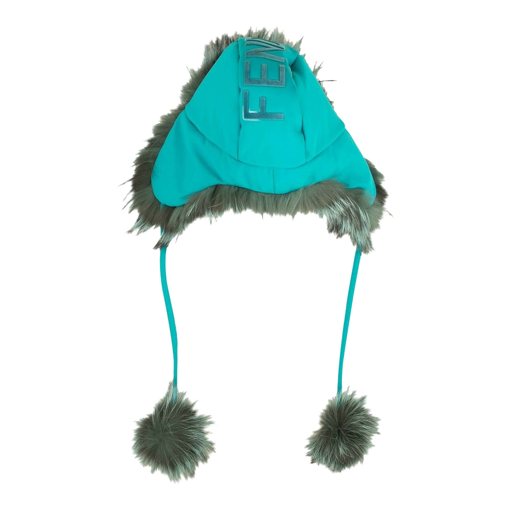 Fendi Aviator Winter Fox Fur Hat 'Blue' - 2