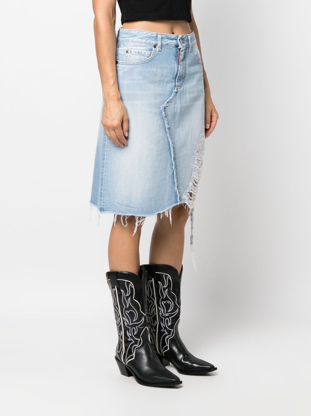 ripped-detailing A-line denim skirt - 3