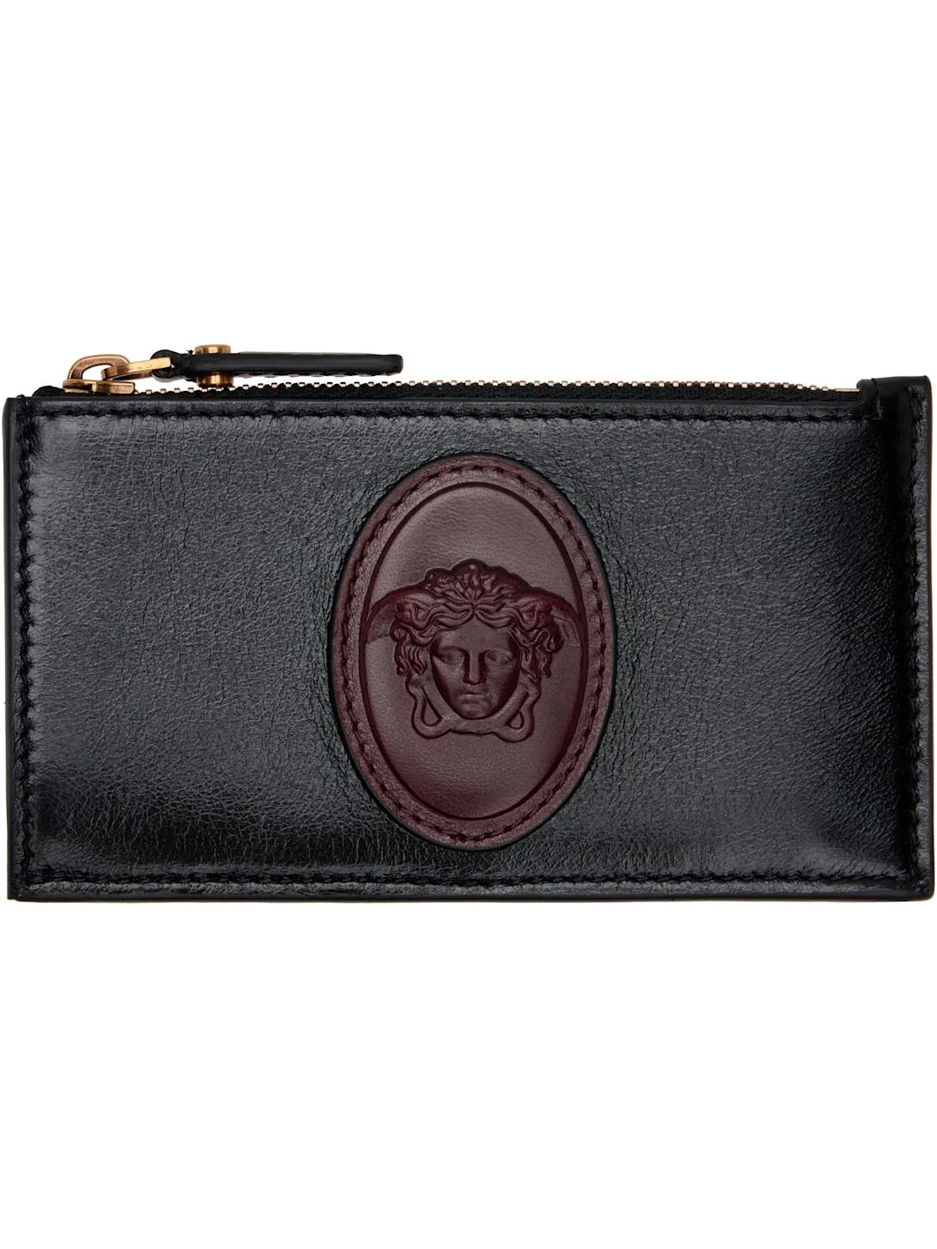 Black & Brown Roomy Leather Zip Card Holder - 1