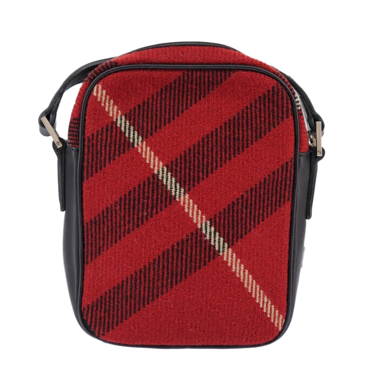 Burberry Nova Check Shoulder Bag Wool Red Silver - 2