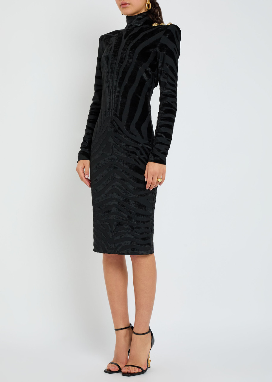 Balmain Zebra-jacquard Velvet and Woven Bodycon Dress - 2