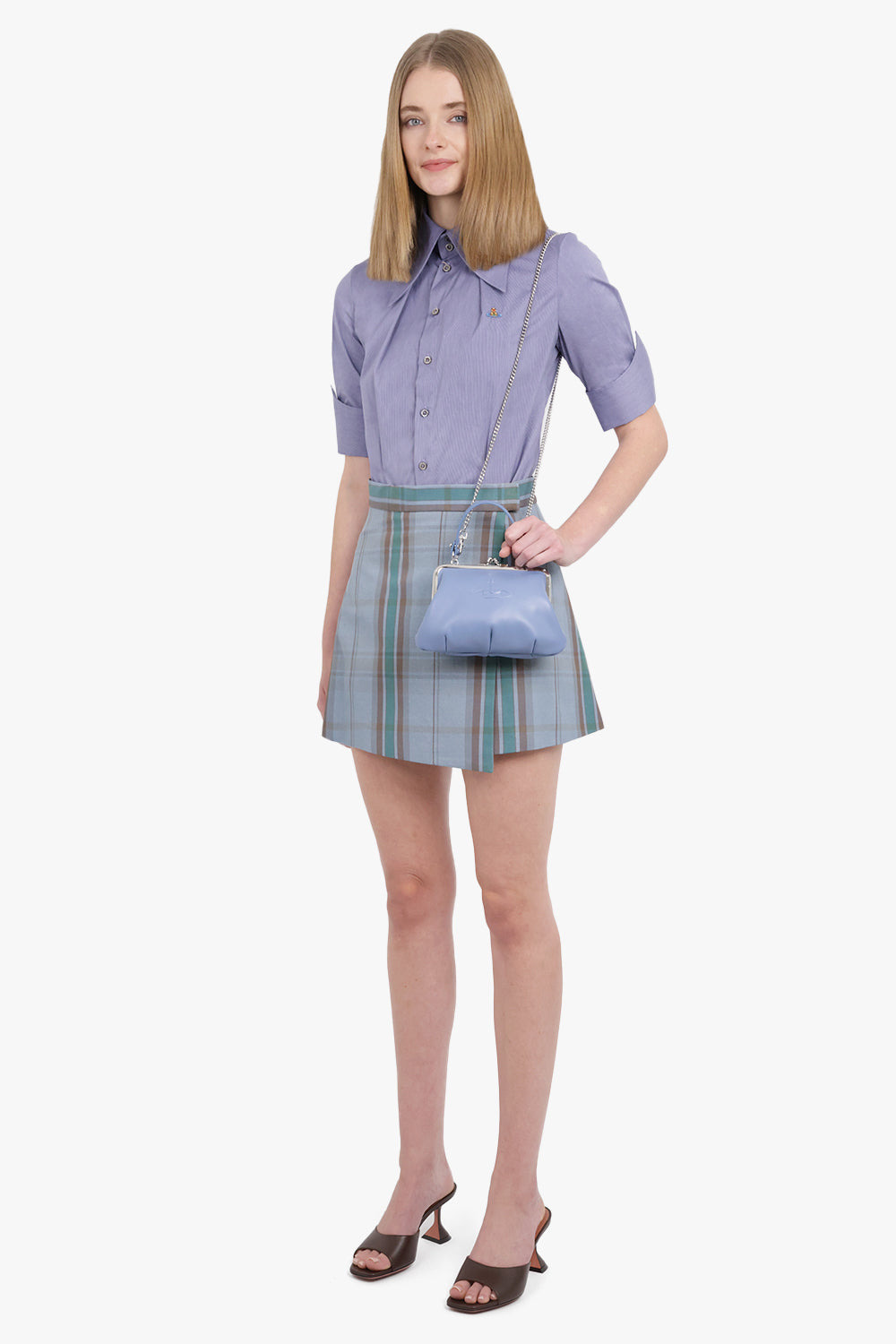 TARTAN WRAP CUT OFF SKIRT | BLUE/GREEN/ORANGE - 4