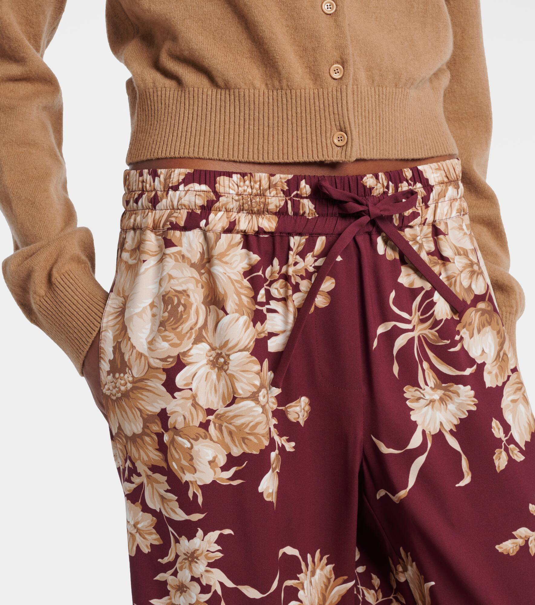 Floral silk-blend wide-leg pants - 4