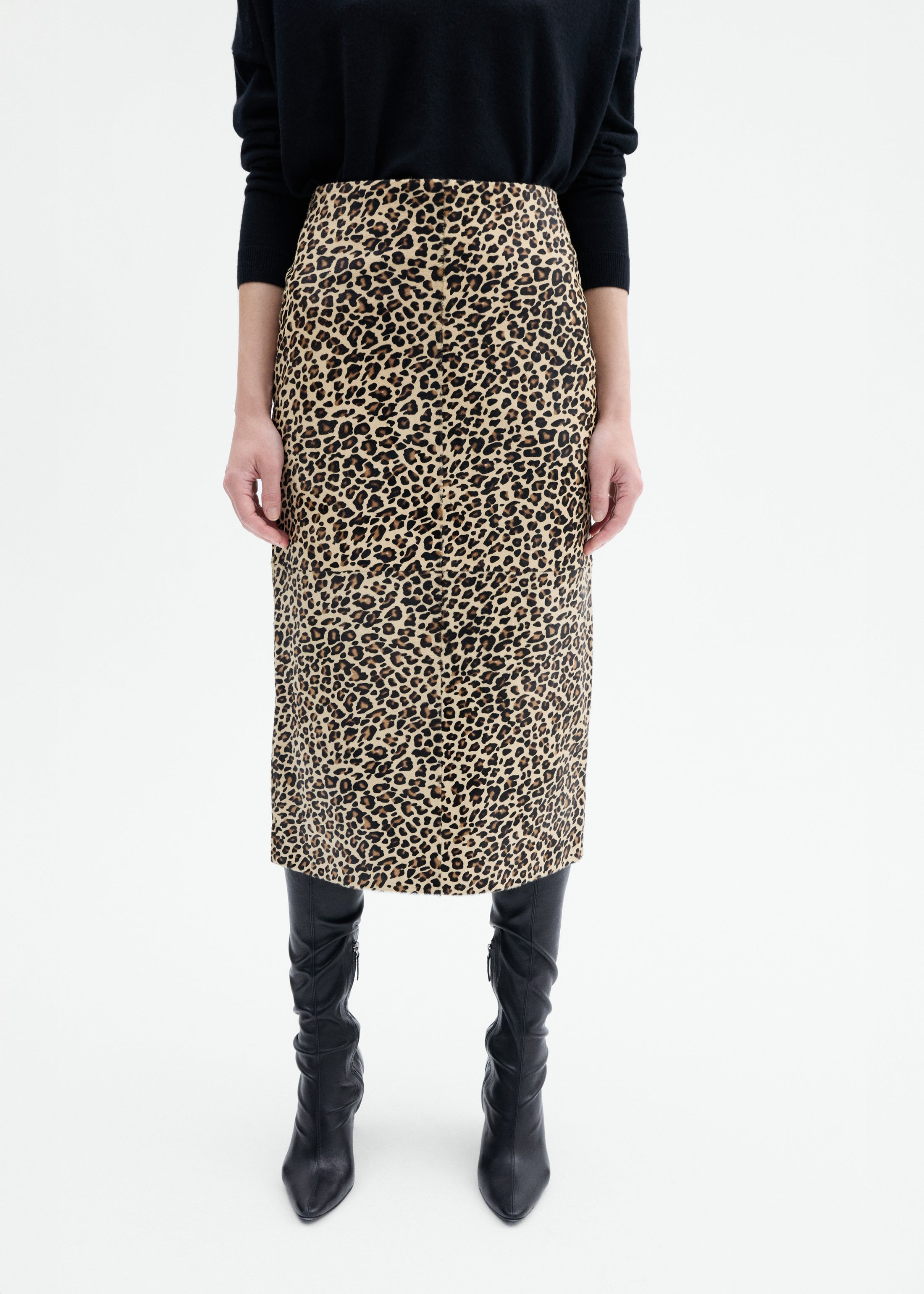 Leather Leopard Skirt in Calf Hair - 5