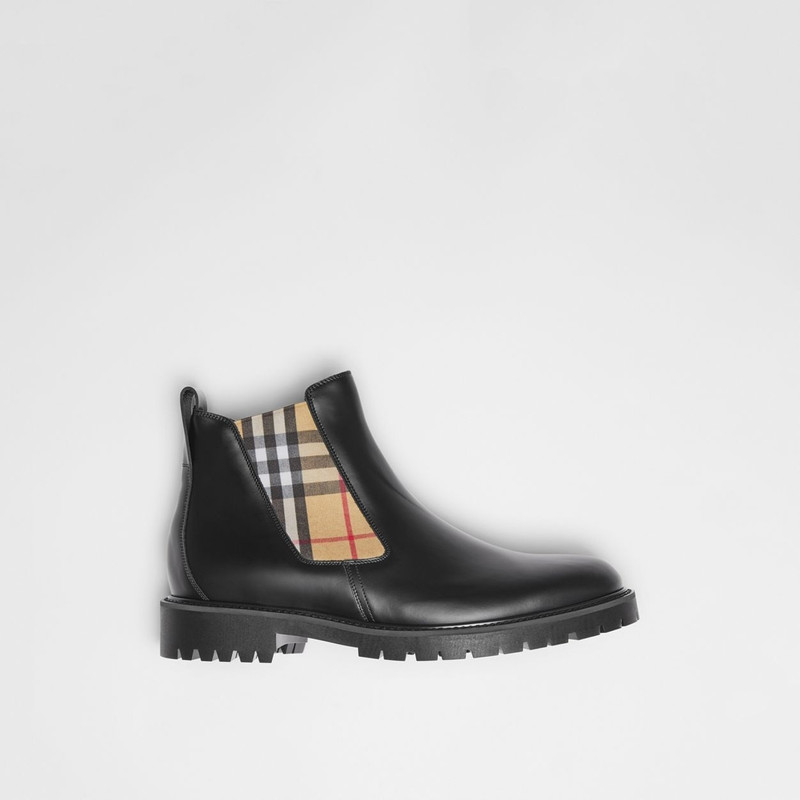 Burberry Vintage Check Detail Leather Chelsea Boots outlook