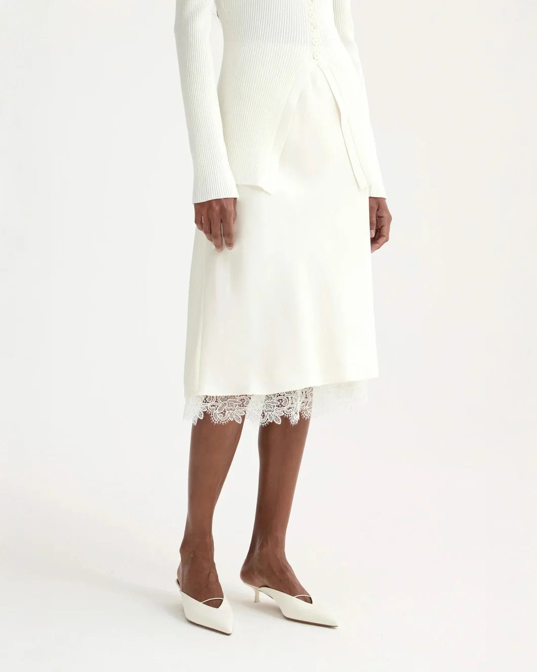LACE TRIMMED SILK SKIRT - 4