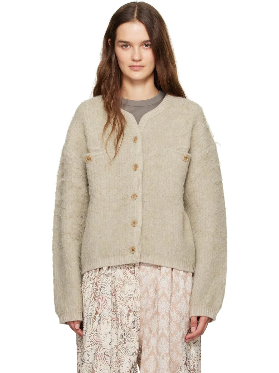 Beige Shaggy Cardigan - 1