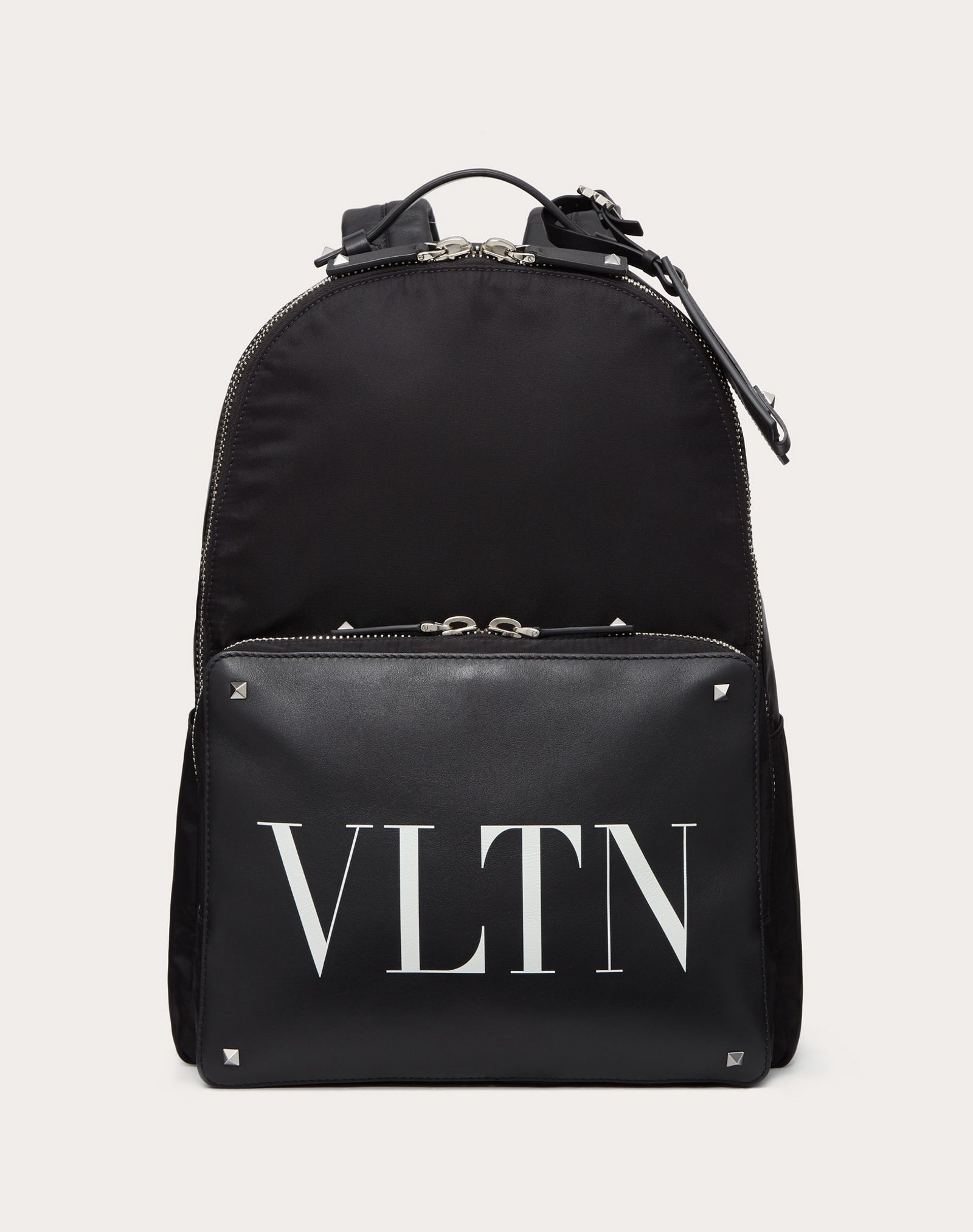 NYLON VLTN BACKPACK WITH LEATHER FRONT POCKET - 1