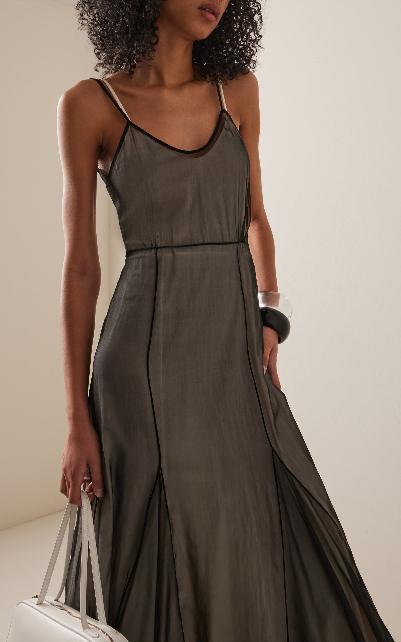 Silk Chiffon Godet Dress black/white - 3