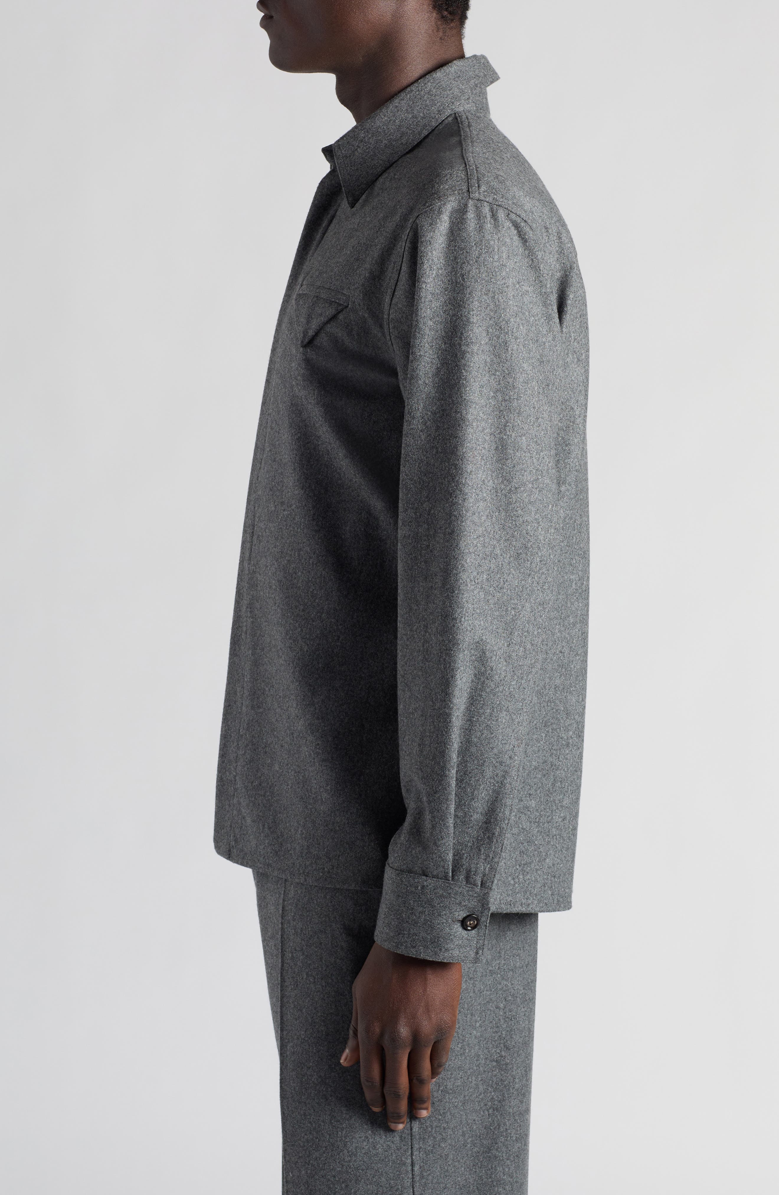 Bottega Veneta Regular Fit Lightweight Wool Flannel Button-Up Shirt in Grey Melange at Nordstrom - 4