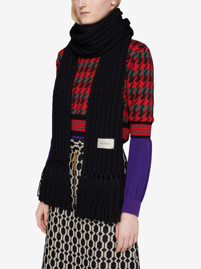 GUCCI logo patch knitted wool scarf outlook