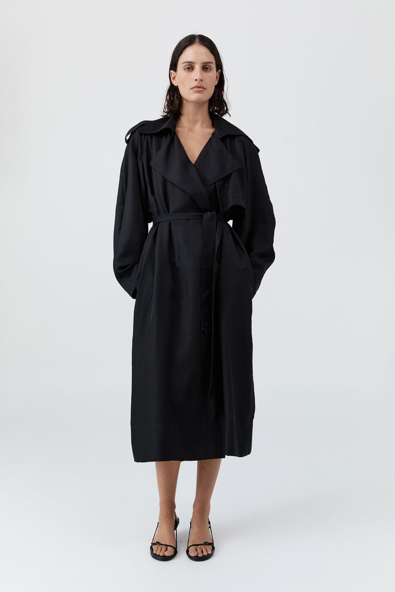 Silk Twill Relaxed Trench - Black 1