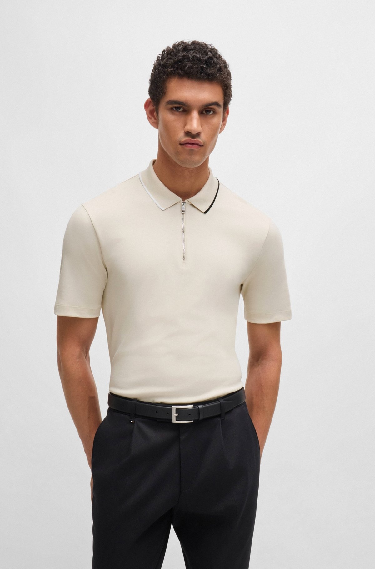 ZIP-NECK POLO SHIRT IN INTERLOCK COTTON - 2