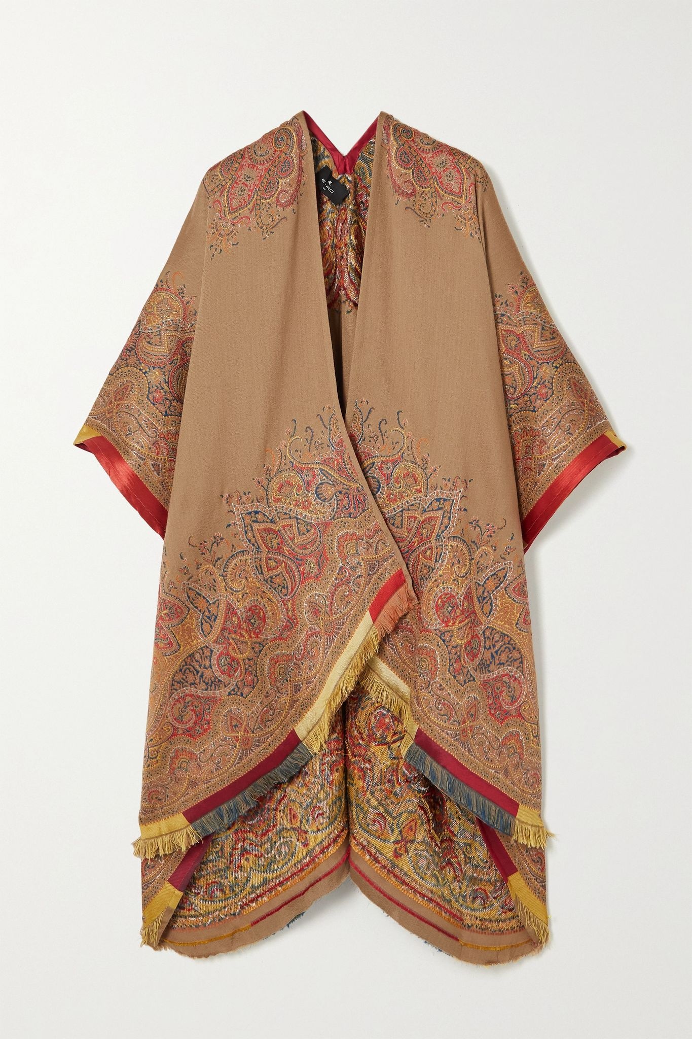 Satin-trimmed embroidered wool-blend jacquard wrap  - 1