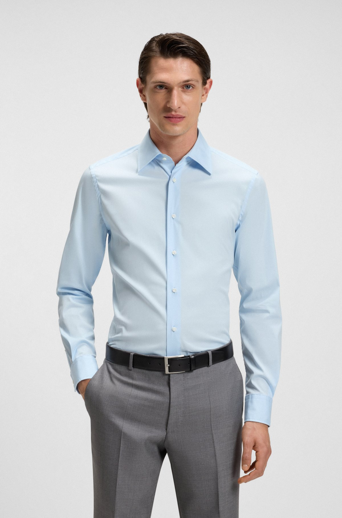 SLIM-FIT SHIRT IN STRETCH COTTON POPLIN - 2