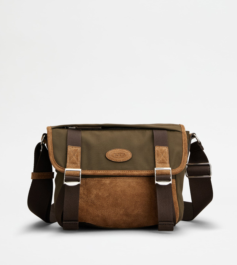 MESSENGER BAG IN FABRIC AND SUEDE MINI - GREEN, BROWN 1
