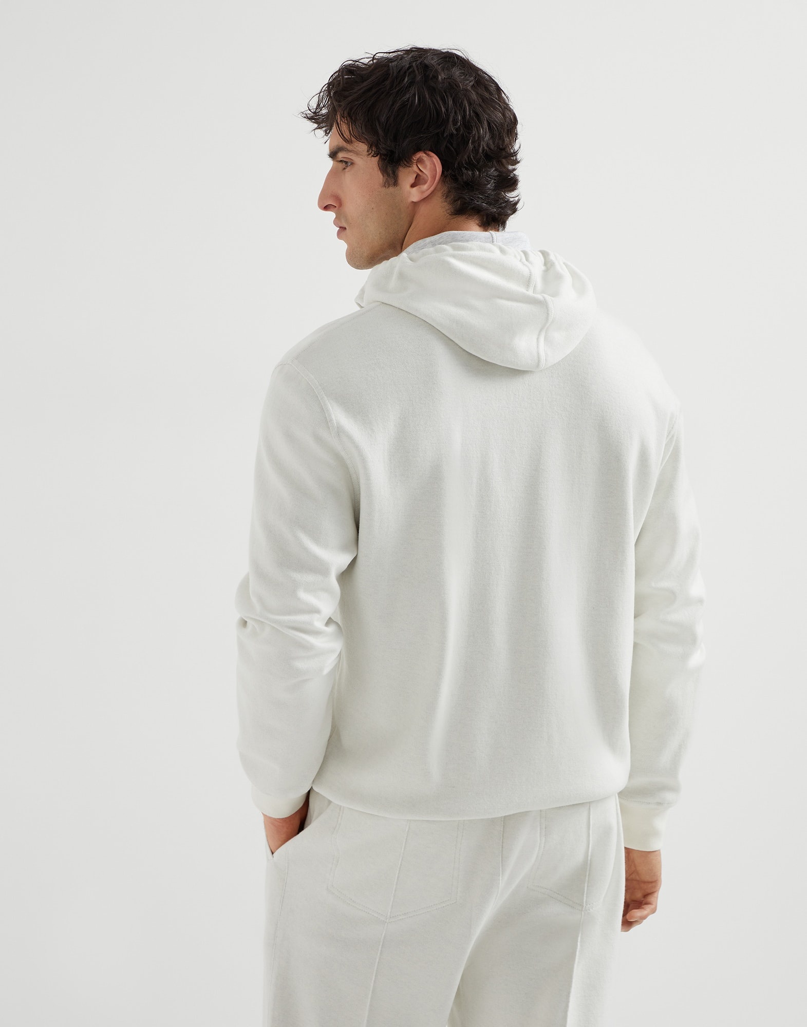 Cashmere and cotton French terry double cloth hooded sweatshirt with zipper - 2