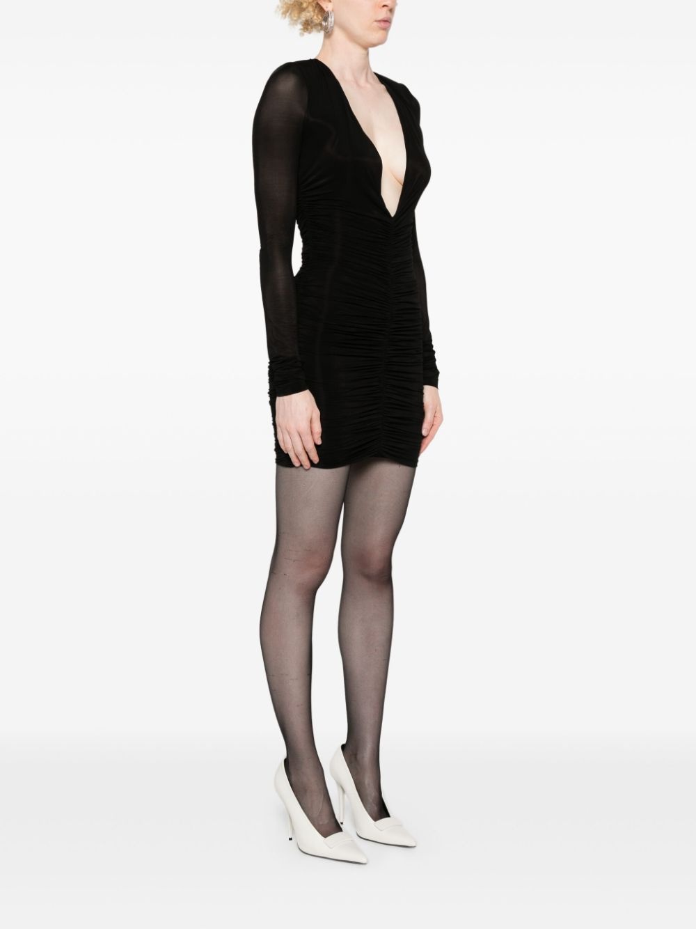 ruched V-neck minidress - 3