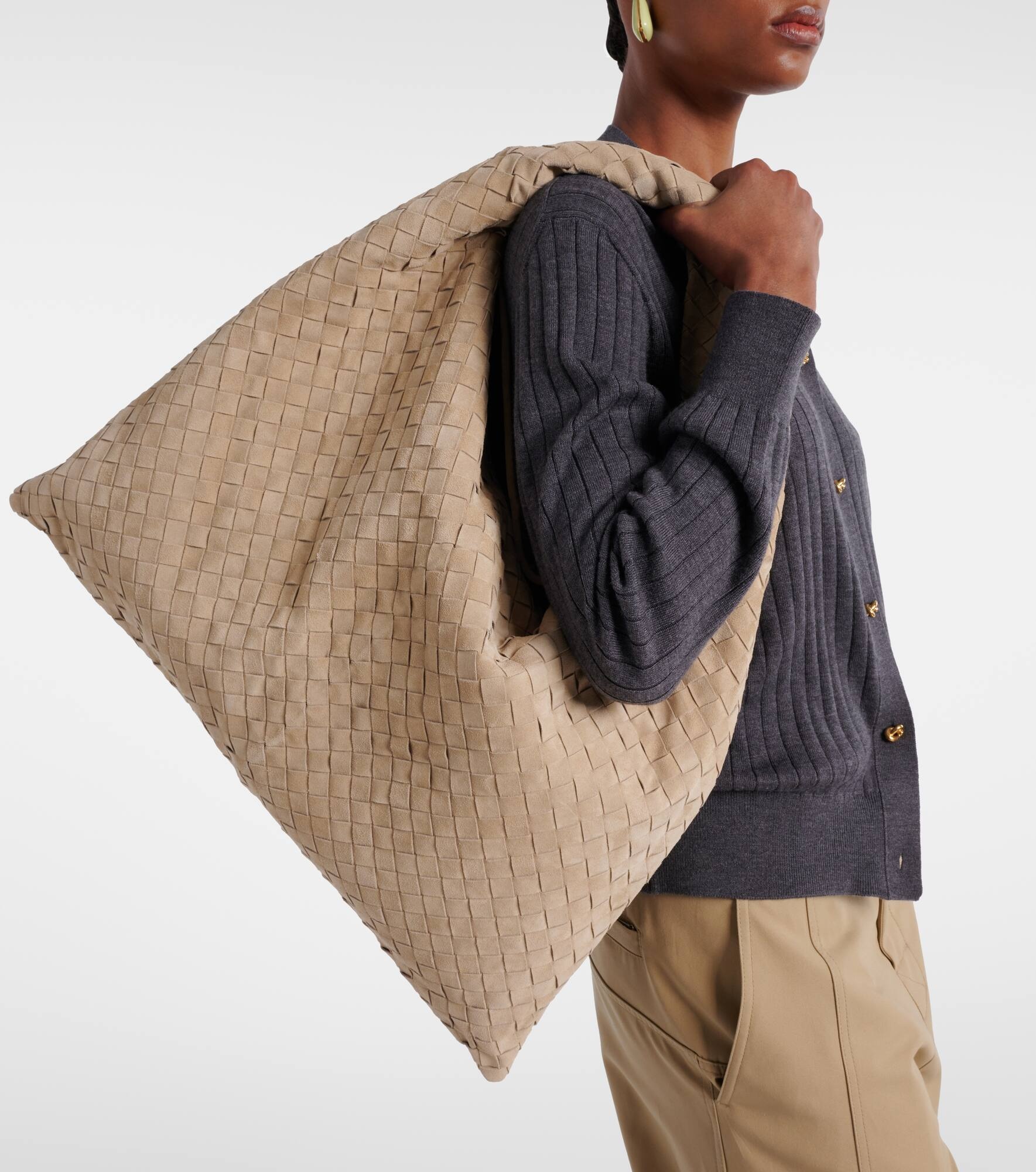 Hop Large Intrecciato suede shoulder bag - 7