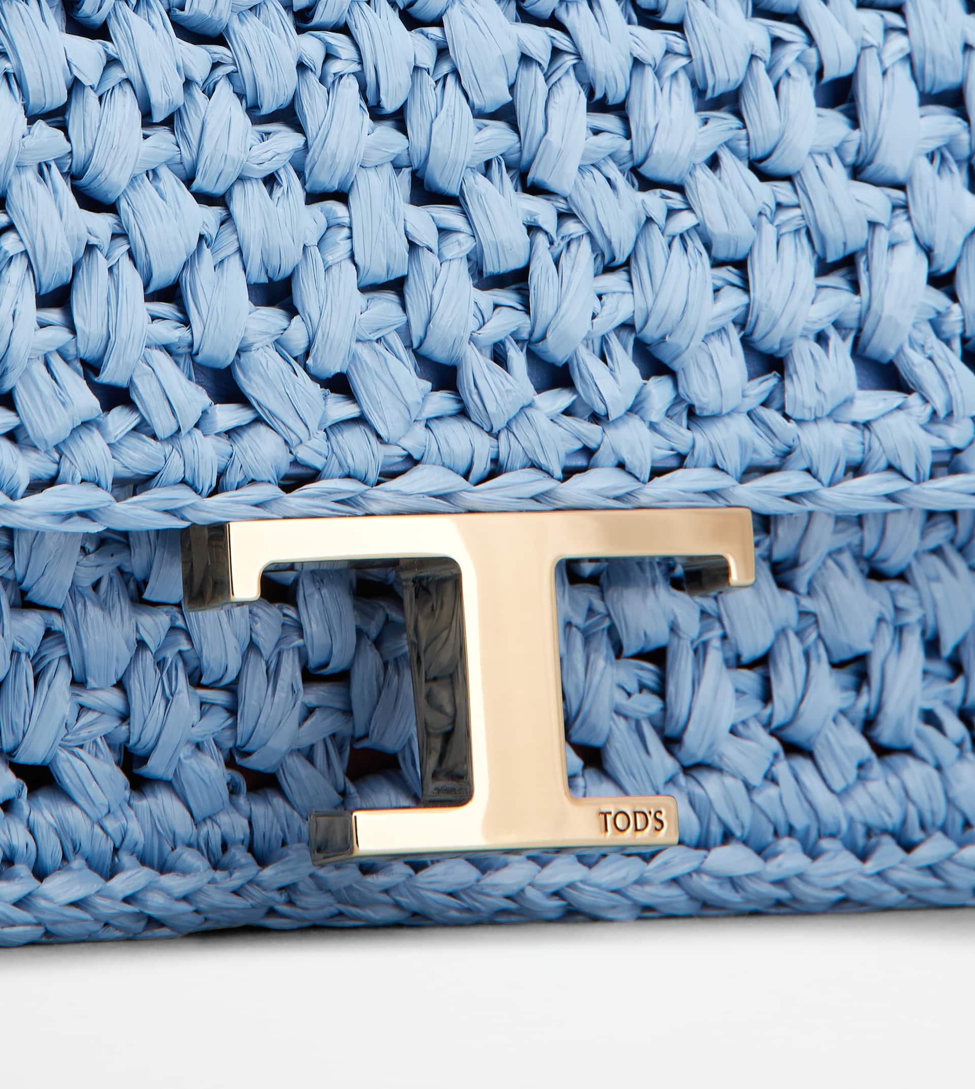 Tod's T TIMELESS FLAP BAG IN RAFFIA MICRO - LIGHT BLUE