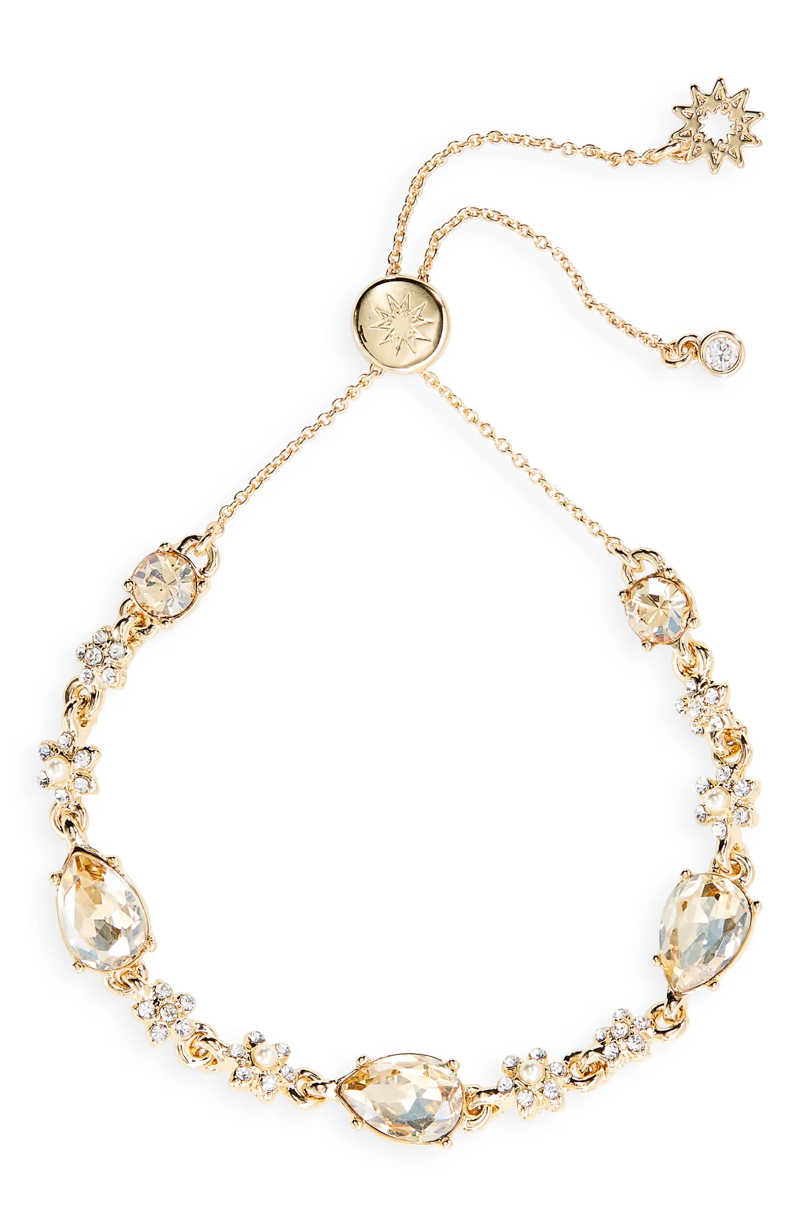 Pear Crystal & Imitation Pearl Slider Bracelet in Gold/Cgs - 1