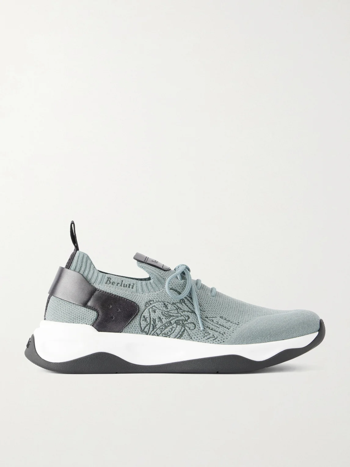 Shadow Leather-Trimmed Stretch-Knit Sneakers - 1