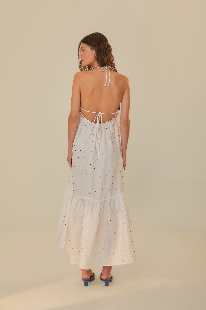 White Beaded Fishes Sleeveless Maxi Dress 4