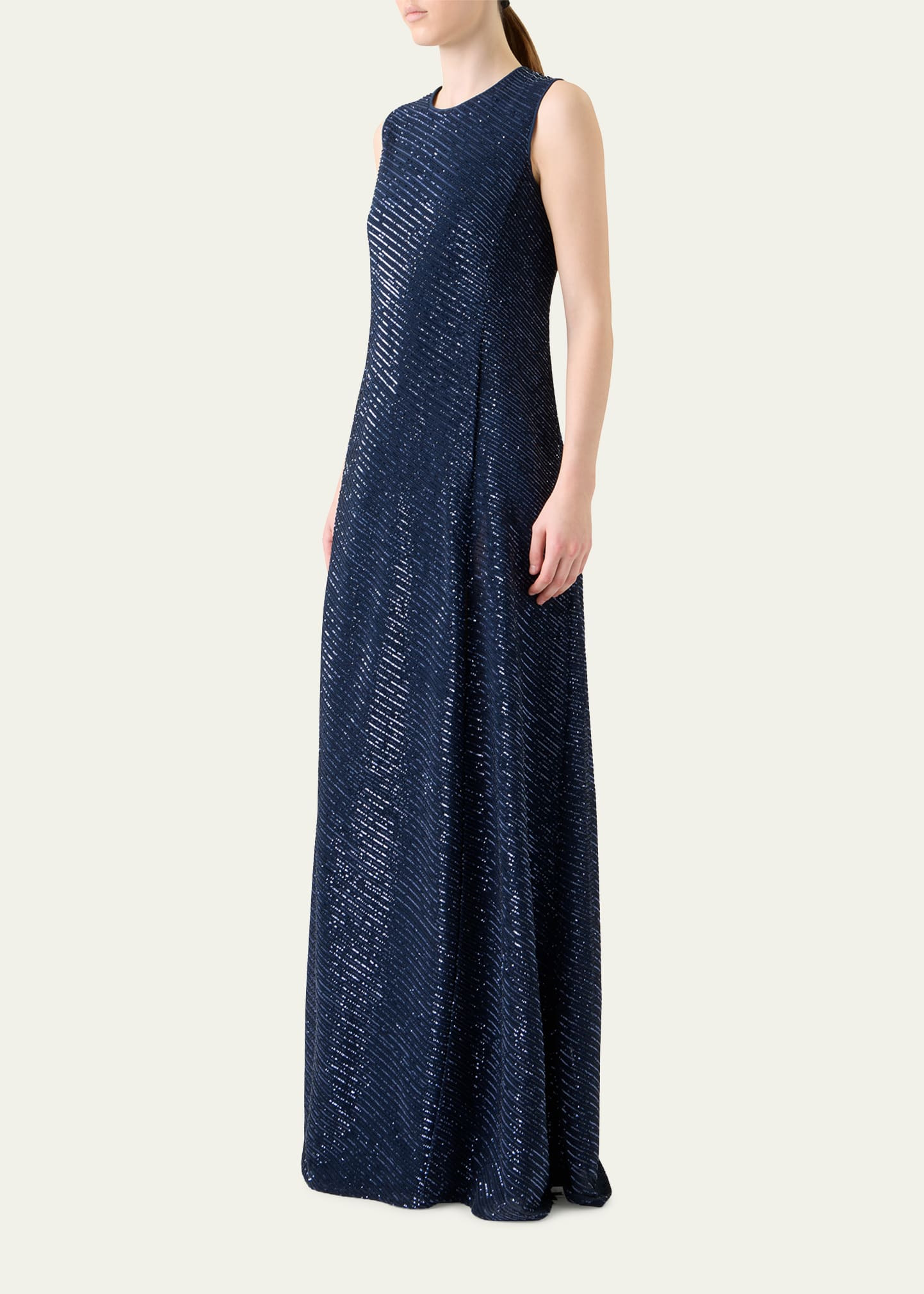 Diagonal Sequined Georgette Gown - 4
