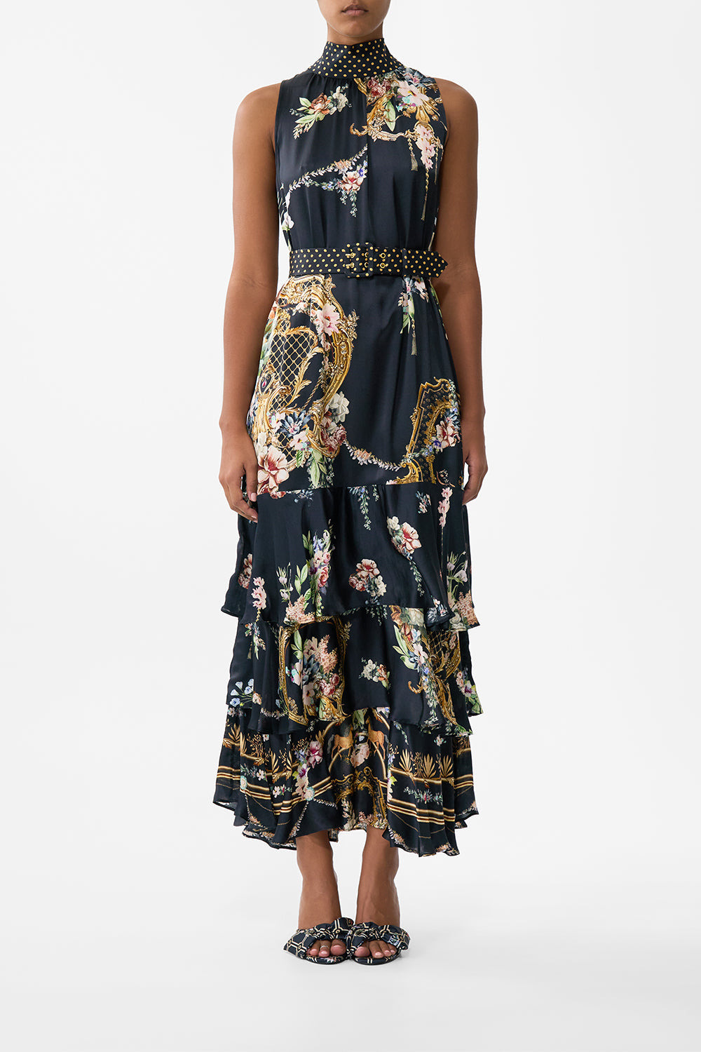 HIGHNECK TIERED RUFFLE HEM DRESS - 2