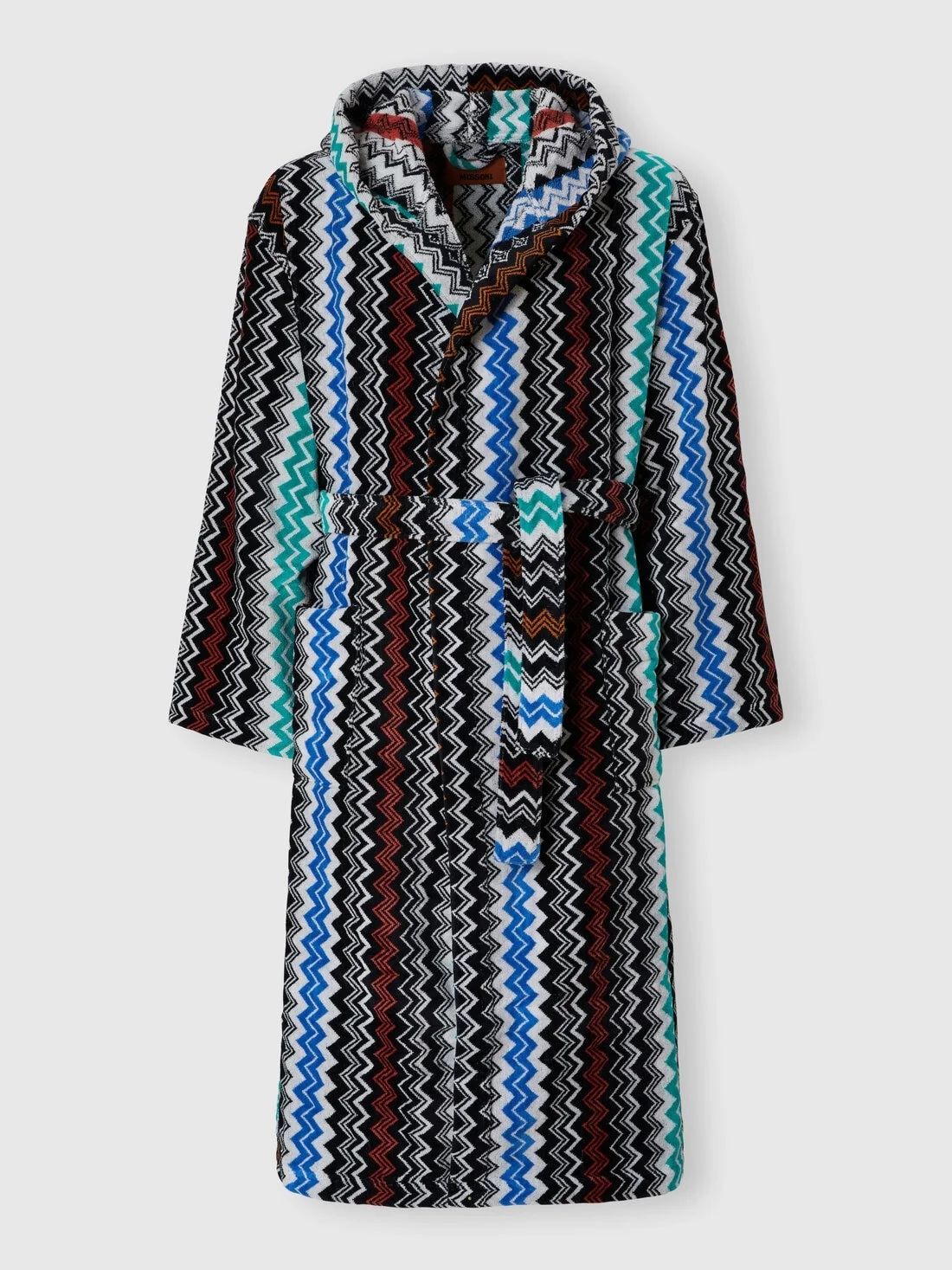 Neoclassic bathrobe in cotton terry with zigzag pattern - 1