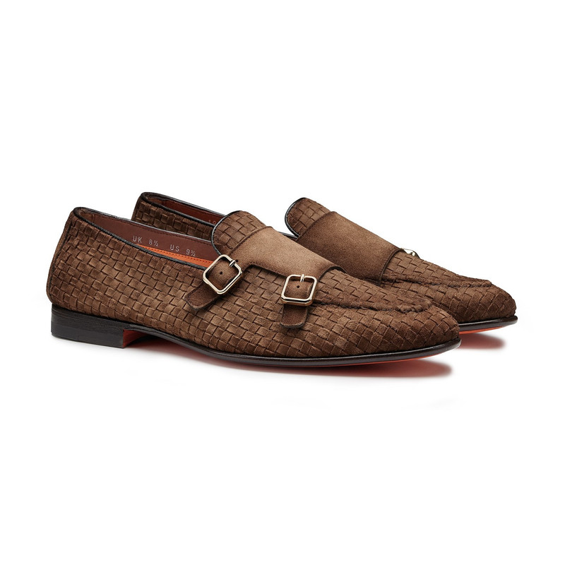 Men's blue woven suede double-buckle loafer 3