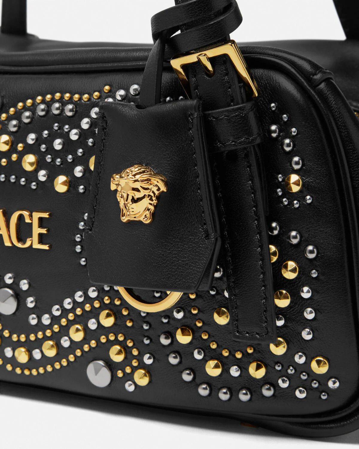Studded Versace Tag Bowling Bag - 4