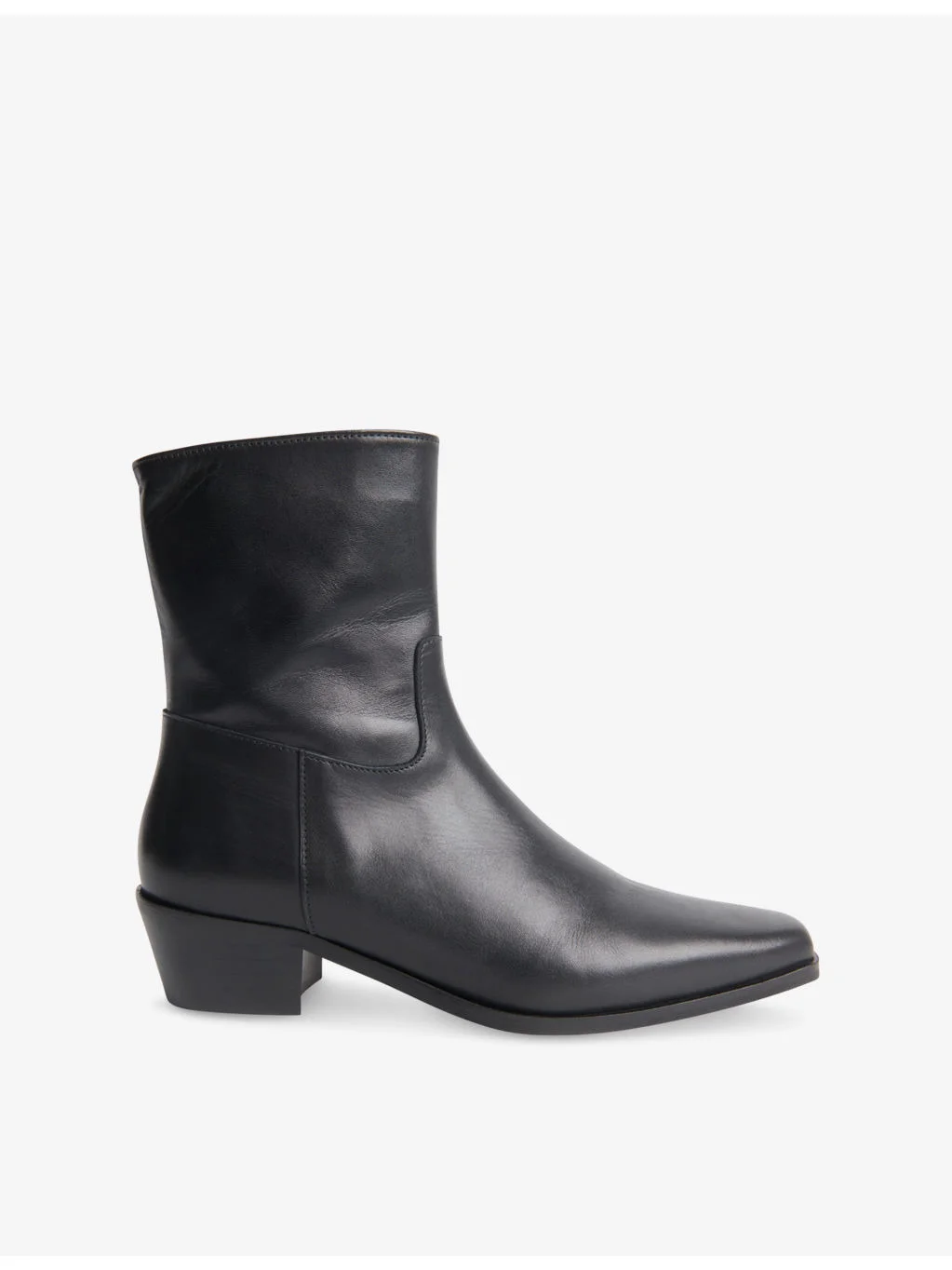 Western Heeled Leather Ankle Boots - 1