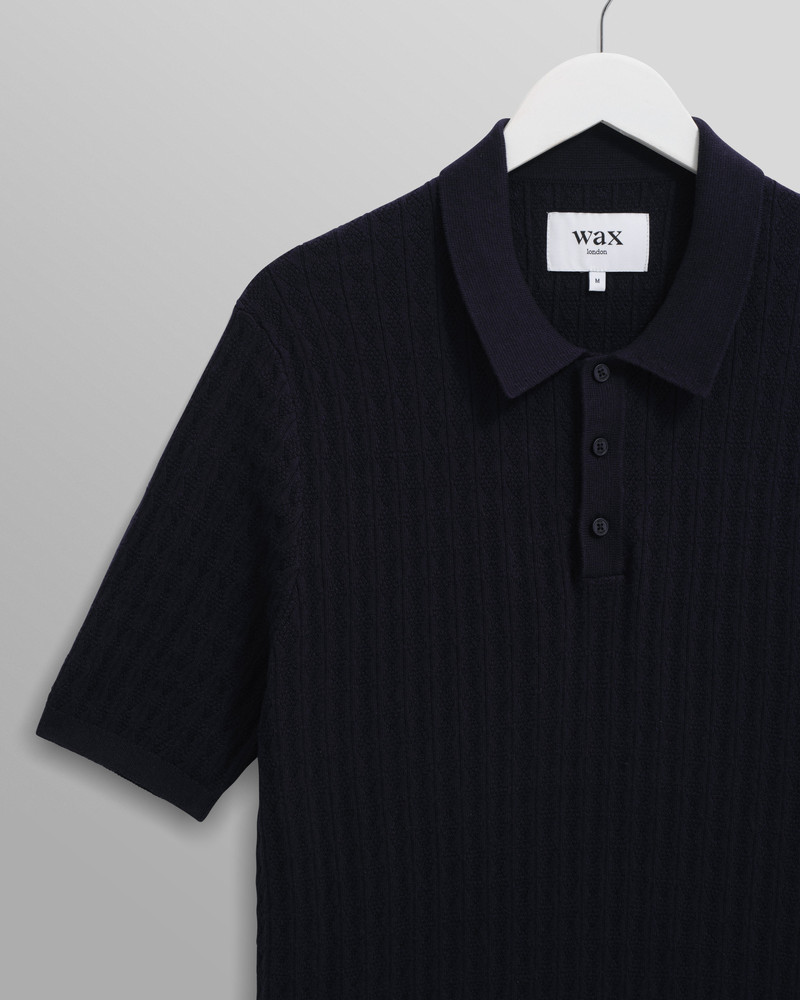 Naples - Navy Diamond Stripe Knitted Polo 7
