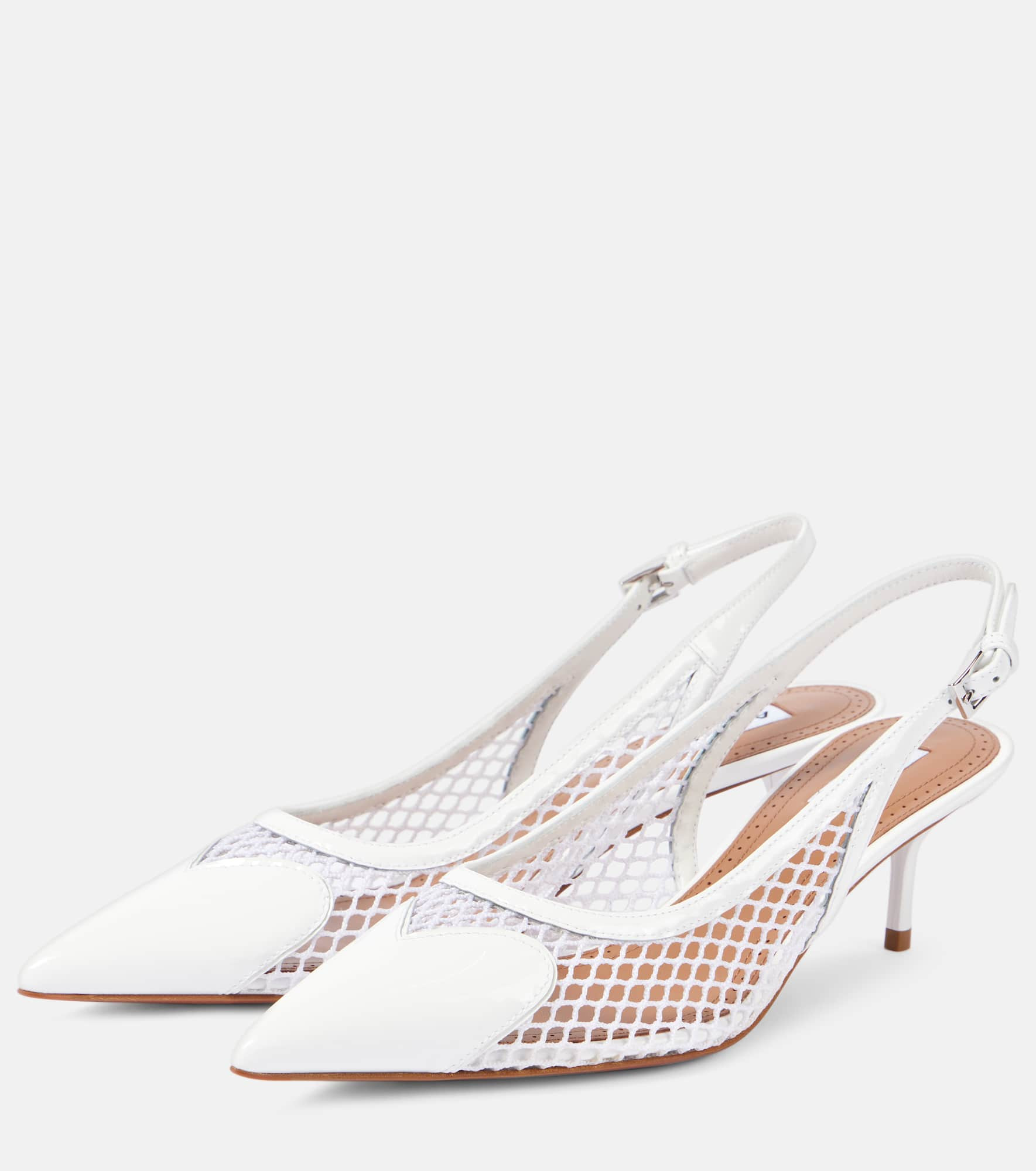 Le Cœur patent leather and fishnet slingback pumps - 3