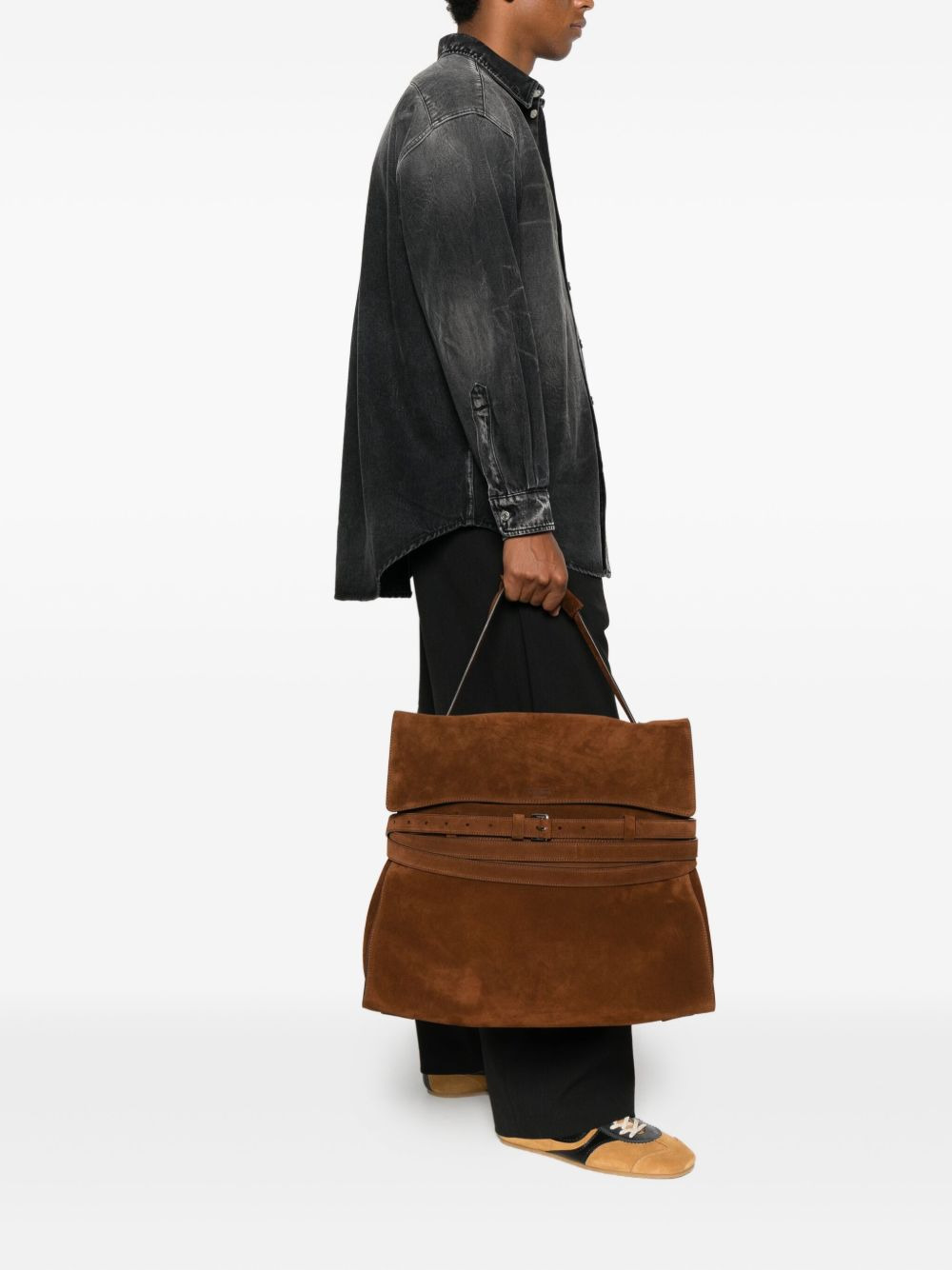 medium belted suede tote bag - 2
