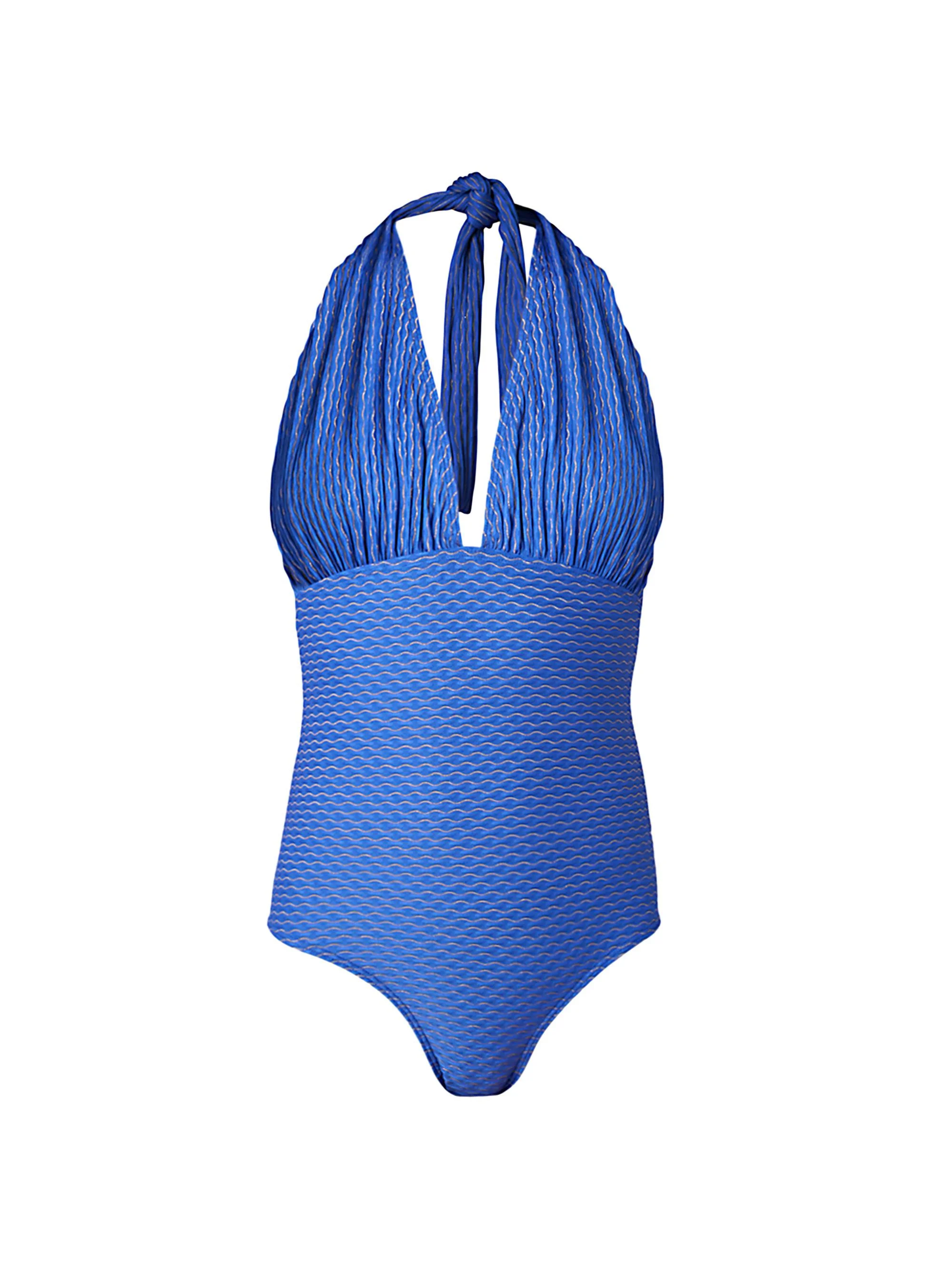 Women's Patterned Halterneck One-Piece Swimsuit - Azure - 1